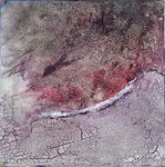 Gegen den Strom schwimmen (40 x 40 x 2 cm) auf Leinwand mit Marmormehl, Tusche und Pigmenten