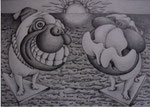 「新春の朝」　鉛筆、17cm×23cm、2006年、『有明新報』2006年元旦号掲載