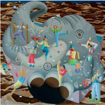 「でっかいぞ～」　キャンバス、アクリル絵具、砂、140cm×140cm、2005年