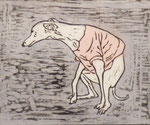「worry」木版画　和紙　手彩色　24×30cm　2014年 個人蔵
