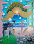 「暑い夏」　キャンバス、アクリル絵具、砂、162cm×130cm、2001年