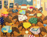 「多くの夢Ⅰ」　キャンバス、油絵具、テンペラ絵具、砂、182cm×227cm、2001年、福岡舞鶴高等学校所蔵