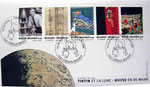 Sobre Tintín en la Luna de 2004 con 5 sellos y matasellos del mismo motivo.