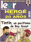 Revista Leer - Hergé 20 Años. 7 Hojas hablando sobre Tintín como Mito, 7 hojas hablando sobre Tintín Periodista. Abril 2003.