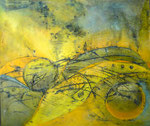 "Sicht von oben - Sicht nach oben" - 100 x120 cm, Acryl, Marmormehl, Sand und Gouache