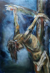 2019/3, Christus, Acryl, Leinwand, 65x80 cm. Vielen Dank dem inspirierenden Bildhauer aus dem Grödnertal.