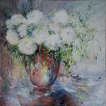 Les hortensias blancs d'Alexis   Huile sur toile  100x100