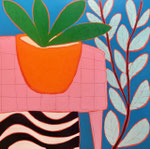 HUILE SUR TOILE STYLE méditerranéen, rose bleu orange