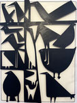 Antonine de Saint Pierre, bas-relief oiseaux "Birdies" metal cutting  on painted wood panel. Galerie Gabel - Biot