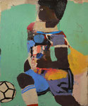 footballeur, peinture art brut fond vert