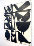Antonine de Saint Pierre, bas-relief oiseaux "Birdies" 95X122X6cm. Découpe de métal fixée sur panneau de bois peint. Galerie Gabel - Biot