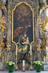 St. Josef, Seitenaltar rechts, Linde neu gefasst, z.T. vergoldet, 1,3 m, 1953