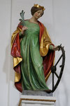 St. Katharina, Kirchenwand links, lebensgroß, Holz gefasst, Gewand z. T. vergoldet, 1912 - 1913