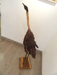 Ch. Pâris Montech, LA GRUE, 2011, bois flottés, fer à béton, socle noyer, 126x30x97 cm.