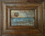 Ch. Pâris Montech, PETITE MARINE III, 2012, bois flotté, carton et métal récup', pigments, 21,5x26,5 cm.