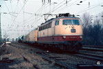 103 003 (Bza Minden) 14.02.1980 an Stellwerk Obn in Oberhausen Hbf.