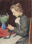 ALBERT ANKER, Strickende junge Frau mit Blumenstrauss, CHF 138'000, November 2011