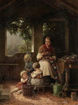 JOHANN GEORG MEYER VON BREMEN, Frau und Mädchen beim Binden von Blumengirlanden, CHF 57'600, Juni 2015