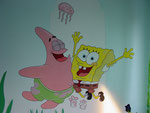 Airbrush Acryl - Kinderzimmer Wand: Spongebob und Patrick
