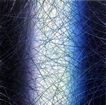 Vera Leutloff, Linien: Blau/Rubinlack, 1992, 40 x40, Öl auf Leinwand, 750,- EUR, Nichtmitgl. 1200,- EUR
