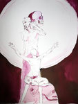 Ein Mensch, ein weiter Lichtkreis hinter ihm - 65 x 50 cm - Tusche auf Bütten - 2013 (c) Zeichnung von Susanne Haun