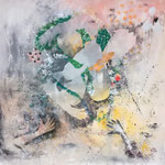 Ohne Titel, 160x160 x 3, Acryl und Papier auf Leinwand, 2020