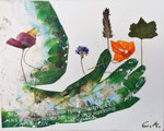 Leben Liebe Hoffnung, 20x30, Kollage mit Naturblüten für das Projekt Tugenden, 2020