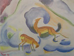 Rehe im Schnee (nach Franz Marc) (30 x 40 cm)