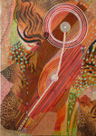 "TERRES FAUVES 1"  Acrylique, collage, pastel sec et peinture vitrail sur carton, 26,5 x 39 cm, 2013 - 150 euros 