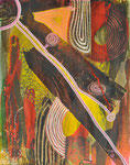 "ROUTES"  Acrylique, collage, pastel sec, encre et marqueur sur médium, 39 x 49 cm, 2013 - 200 euros 