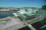 Blick vom Munch Museum in Oslo auf das neue Opernhaus am Oslofjord