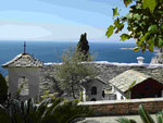 Blick vom Nonnenkloster Erzengel Michael auf den Berg Athos