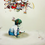 ヒトリアソビ / Play on His Own , 2009, silk screen, watercolor, oil, alkyd, pencil on canvas, 116.8×116.8 cm (46×46 in), private collection, USA