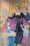 Tapisserie se trouvant dans la chapelle de la congrégation des Soeurs de l'Enfant Jésus, rue du Barbâtre. Elle représente  Nicolas Roland entouré par les soeurs enseignantes de la congégation et leurs élèves.