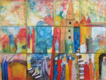 Bilderkombination - Aquarell auf Leinwand, 12x20x20cm, gerahmt, 880,00 Euro