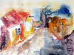 Alte Dorfstraße, Aquarell auf Leinwand, 47x36cm, 460,00 Euro