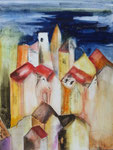 Stadt unter dem Himmel, Aquarell auf Leinwand, 60x80cm, 580,00 Euro