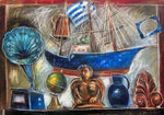 Griechisches Stilleben,  72X102cm, Ölpastell auf Karton,  1998