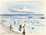 Am Strand von La Réunion, 16X20cm, Artist Pen, Buntstift auf  Papier