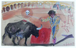 Corrida in Madrid, 30X50cm, Tusche, Gouache auf Büttenpapier