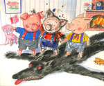 Illustration für das Buch " Die drei kleine Schweinchen"