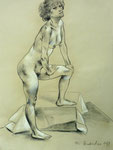 Stehende Akt,  48X63cm,  Zeichenkreide auf Ingres Büttenpapier