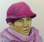 "Alte Frau in Chile" Farbstift 17 x 17 cm