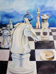 Schach 4, Aquarell, 50 x 40 cm