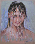 Duschen, Pastelkreide auf Papier 30 x 20 cm