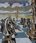 Schach 1, Tempera, Stift, 70 x 60 cm