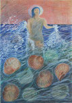 Wasser 2023, Mischtechnik mit Farbstift, 50x35cm