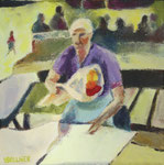 Blumenfrau 1982, Öl auf Leinwand, gerahmt, 30x30cm