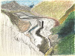 Aletschgletscher 1991, Ölkreide auf Papier, ca 10x18cm