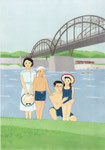 多摩川で水浴